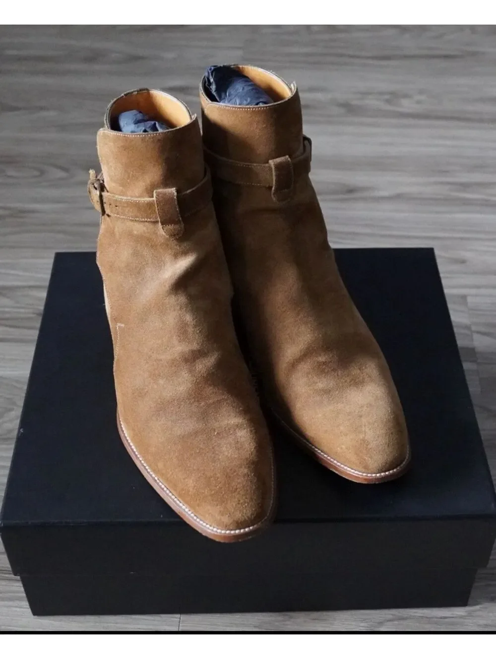 FW16 Saint Laurent Paris Wyatt Jodhpur Boot in Tan Suede